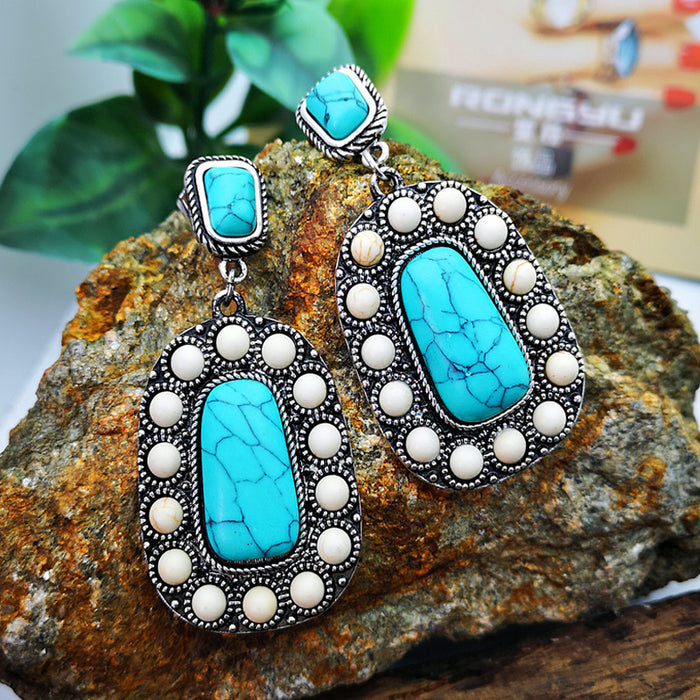 Wholesale Earrings Alloy Vintage Boho Silver Turquoise MOQ≥2 JDC-ES-HaoBiao023