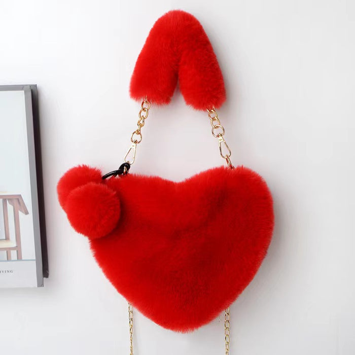 Wholesale Winter Plush Bag Simple All-match Heart-shaped Bag Shoulder Crossbody Women's Bag Valentine's Day Gift