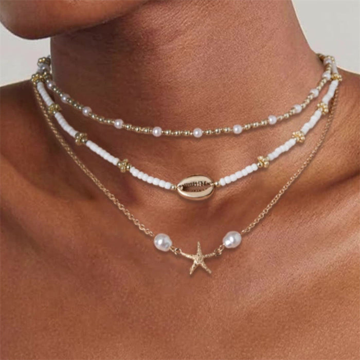 Wholesale New Summer Beach Shell Conch Necklace Exaggerated Sea Star Pearl Splicing Necklace