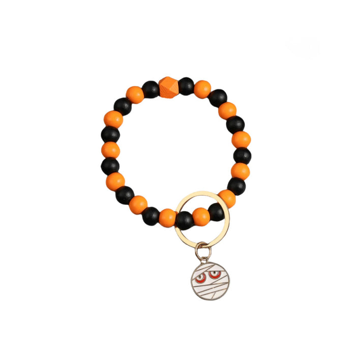 Wholesale Halloween Day Bracelet Halloween Pumpkin Wooden Beaded Keychain JDC-KC-RongRui030