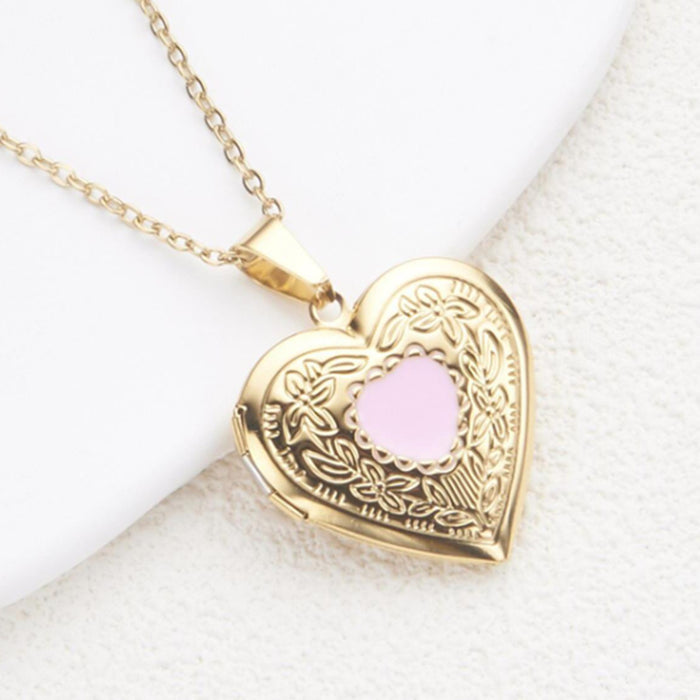Wholesale Stainless steel jewelry with oil droplets can open heart-shaped photo frame, picture box, necklace