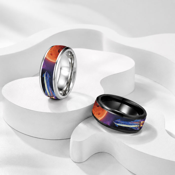 Wholesale Space Starship Printed Stainless Steel Ring Fashion Jewelry Accessory