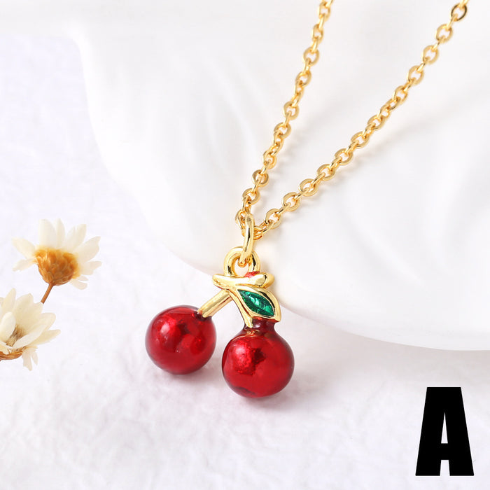 Wholesale Jewelry  Fruit Cherry Pendant Necklace Women Gold Plated Oil Drop Collarbone Chain