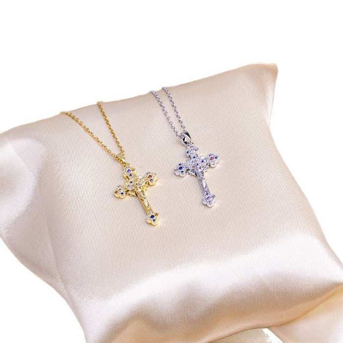 Wholesale Jewelry cross inlaid with diamonds necklace, niche design, fashionable and versatile pendant, high-end feel