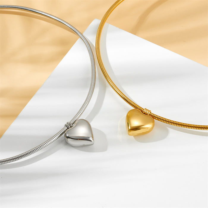 Wholesale 2pcs Heart-shaped choker hollow round snake chain magnetic opening stainless steel necklace