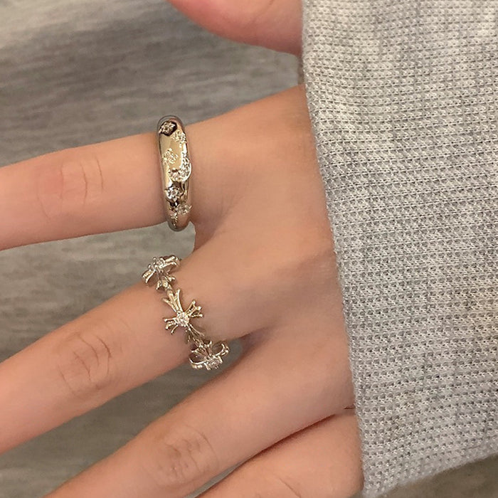Wholesale Silver zircon cross ring, female niche design, light luxury index finger ring, personalized couple pairing ring