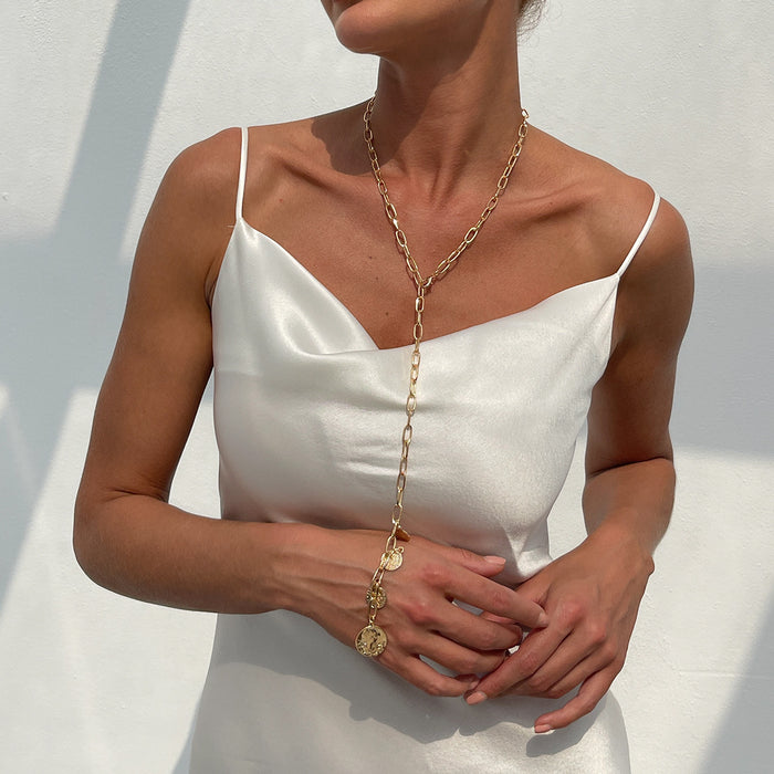 Wholesale Elegant Long Pearl Y-shaped Tassel Jewelry Simple Cross Pendant Stacked Necklace