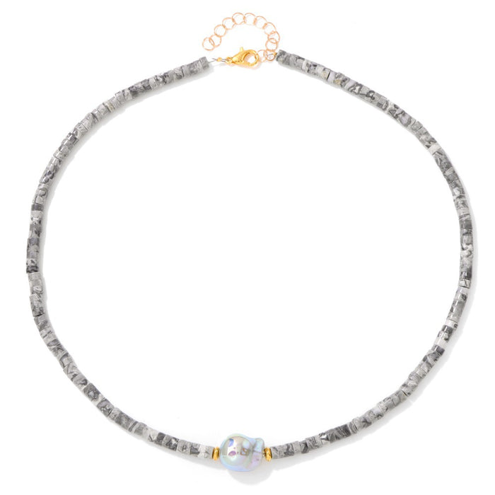 Wholesale Irregular shaped pearl necklace with stone and wheel shaped beads a clavicle chain