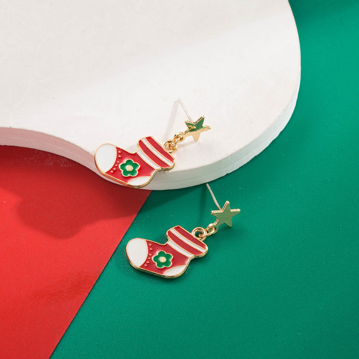 Wholesale Christmas Alloy Drip Oil Earrings - Tree & Gingerbread Man Motif