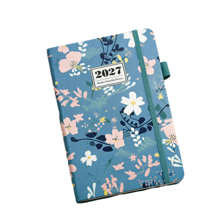 Wholesale A5 2027 Weekly Planner Blue Floral Imitation Leather Notebook