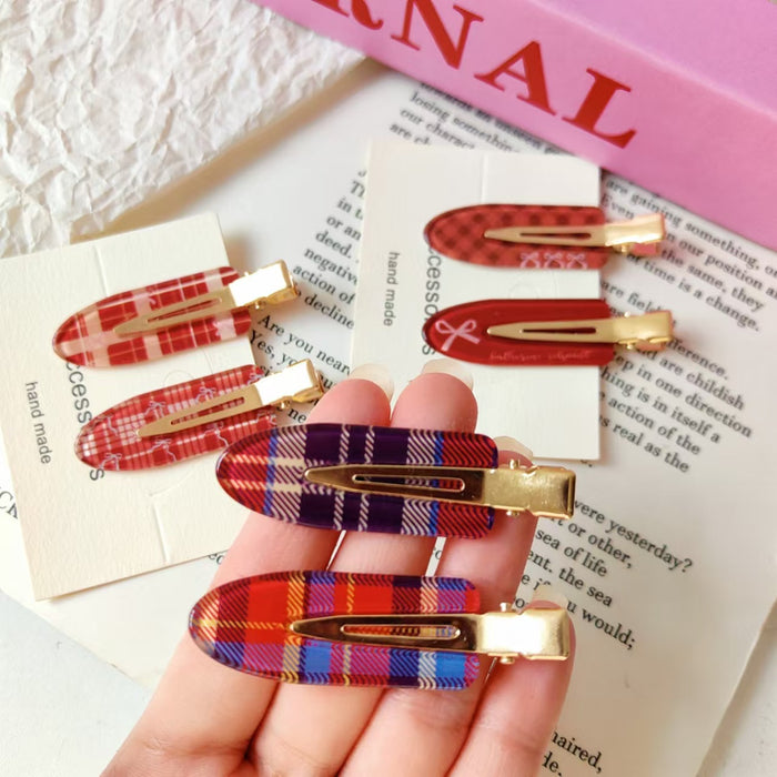 Wholesale Burgundy bow checkered bangs hair clip