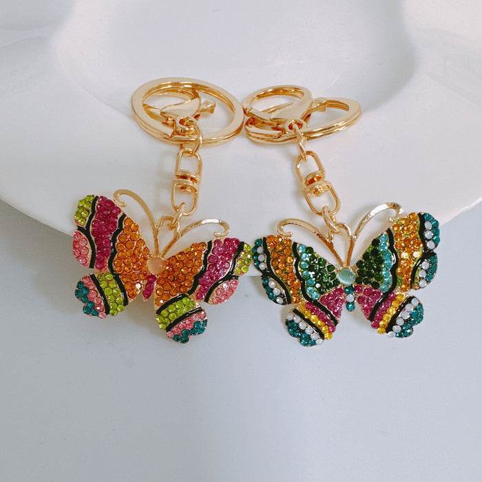 Wholesale Rhinestone Colorful Butterfly Fur Ball Metal Keychain JDC-KC-ZhanLun006