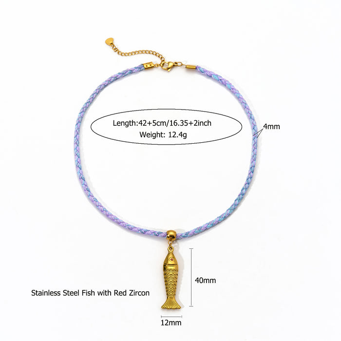 Wholesale Fashionable new original design colorful handmade rope necklace with stainless steel pendant temperament personalized accessories wholesale