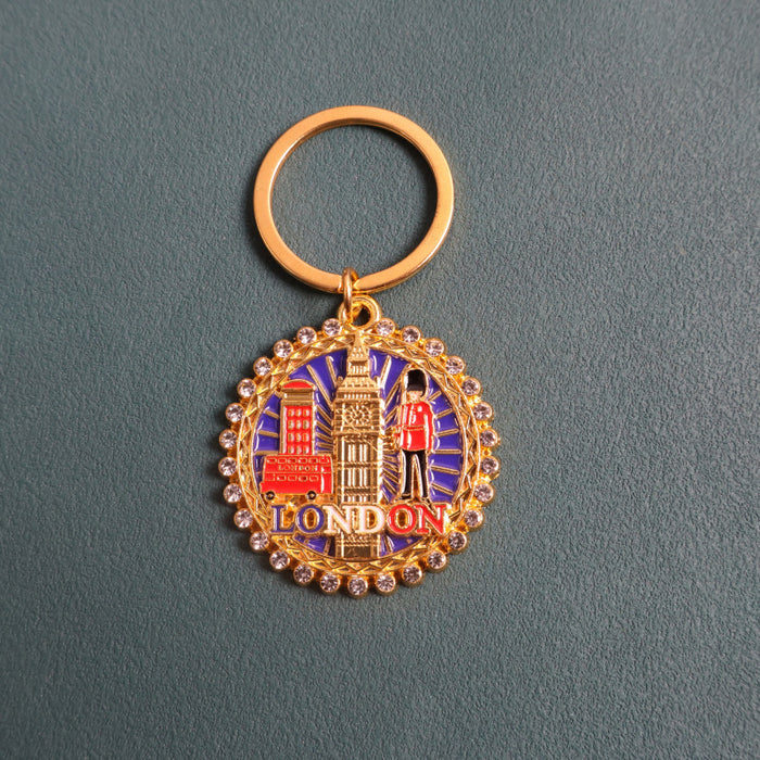 Wholesale Diamond studded keychain, architectural figure, dripping oil, colored pendant, jewelry, souvenir