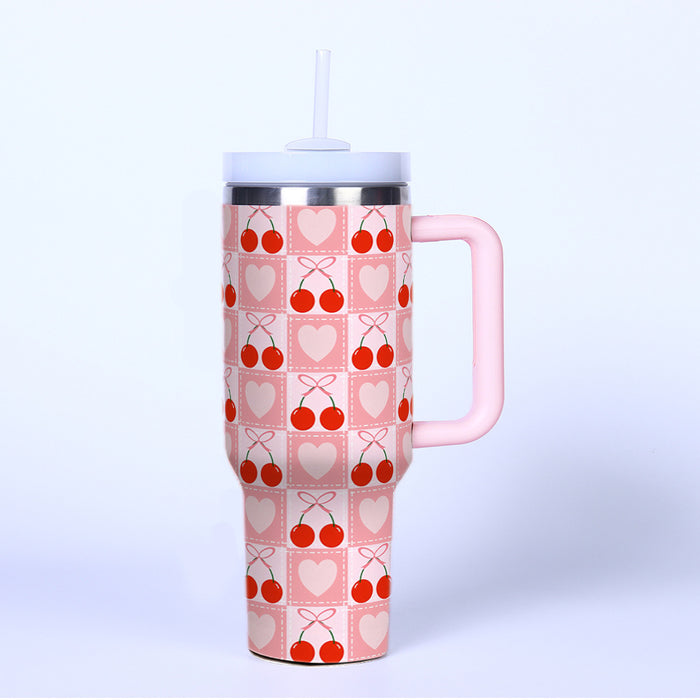 Wholesale Cross-Border 40oz Second Generation Car Cup Large Capacity Cup Cold Stainless Steel Thermos Cup Outdoor Cherry Strawberry Ice Cup