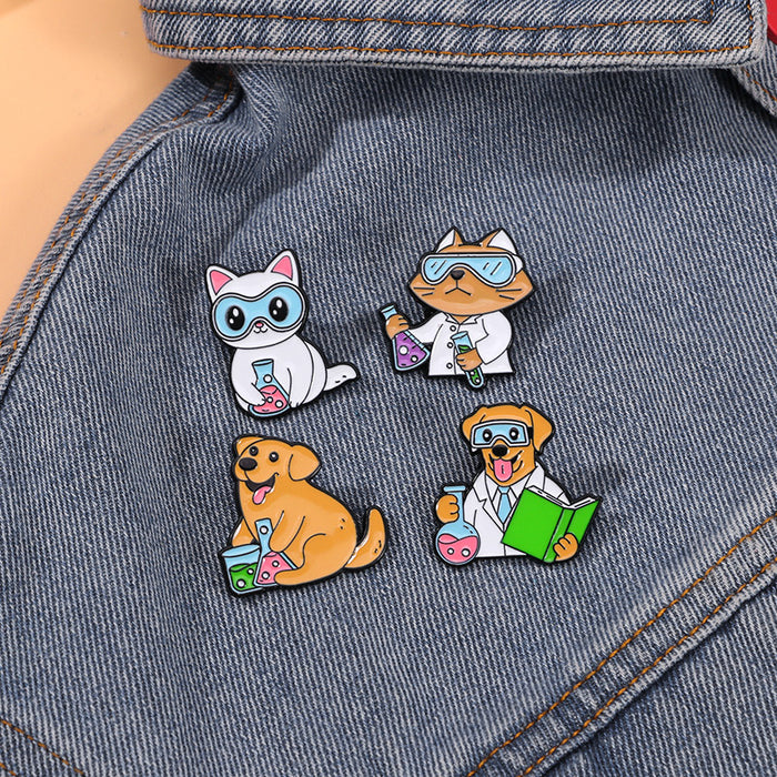 Wholesale Small animal chemist brooch cartoon cute cat and puppy fixed clothing accessories metal badge