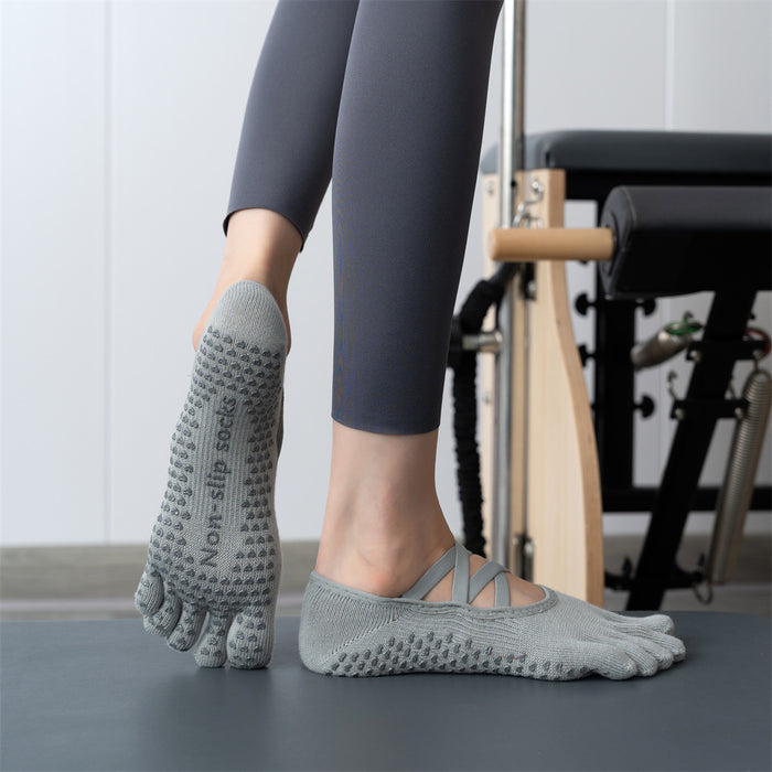 Wholesale Fitness Pilates Yoga Socks Dispensing Non-Slip Sports Socks Short-Tube Cross-Strap Toe Socks