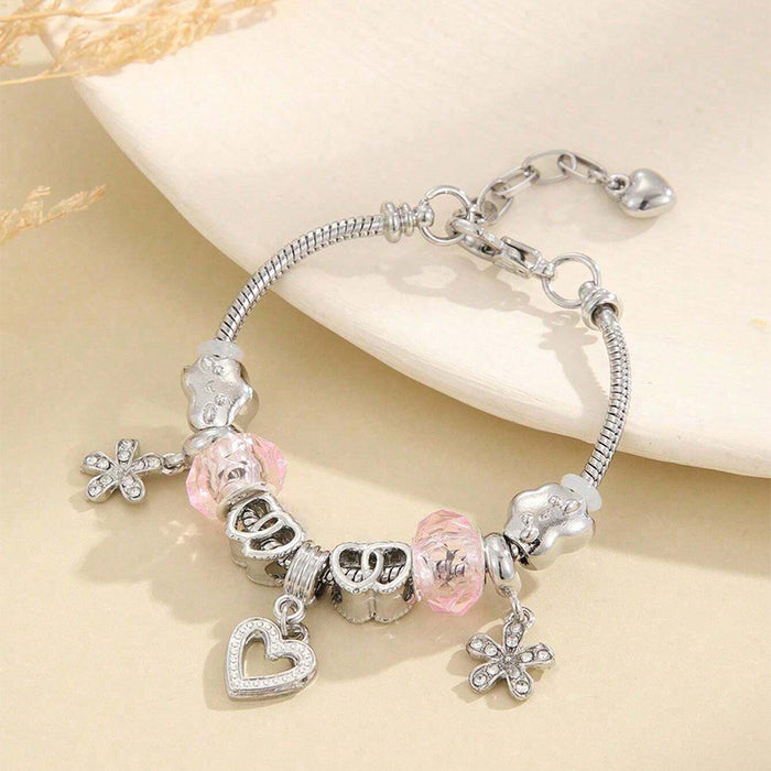 Wholesale Alloy Bear Heart Rhinestone Flower Pendant Beaded Bracelet JDC-BT-ShenYuan003