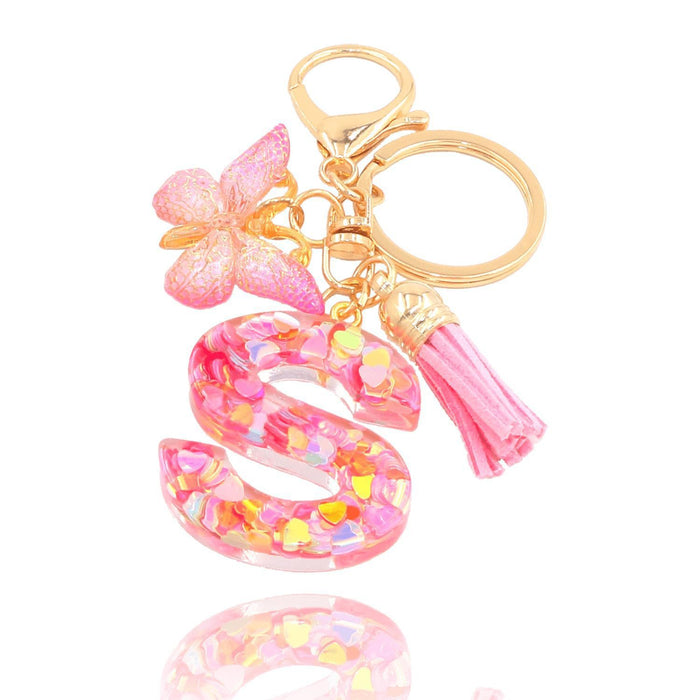 Wholesale Pink Letter Keychain Heart Sequin Butterfly Tassel Keychain Crystal Glue Pendan