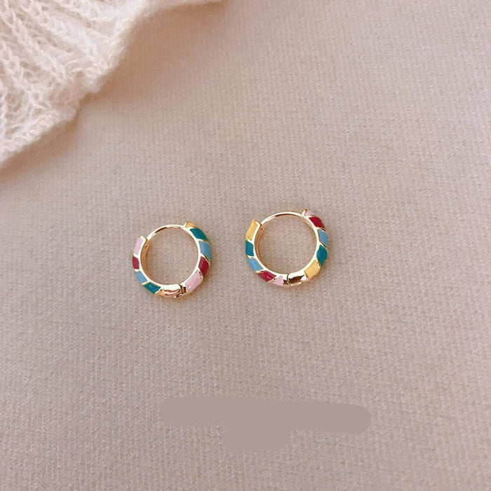 Wholesale color drop glaze enamel circle earrings women's  retro ear ring ear buckle