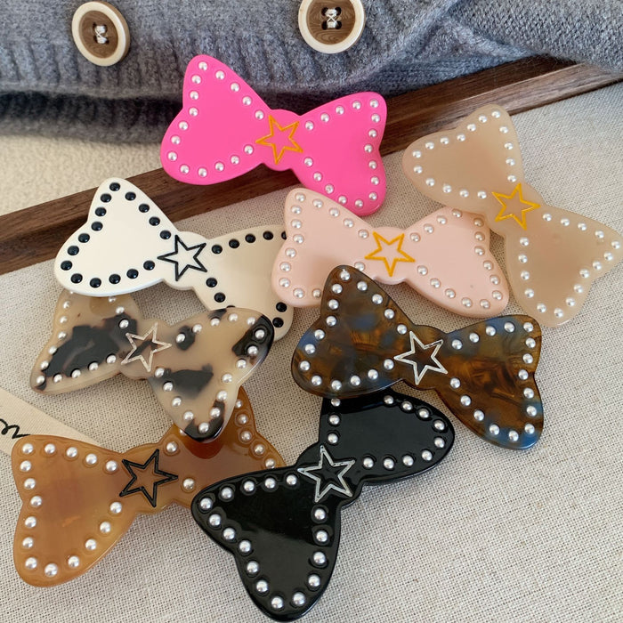 Wholesale Sweet new duckbill clip cute five-pointed star bow hairpin high-end pearl side clip hair accessories