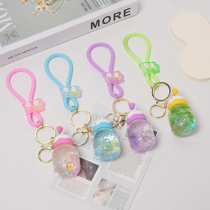 Wholesale acrylic quicksand bottle rabbit Keychains