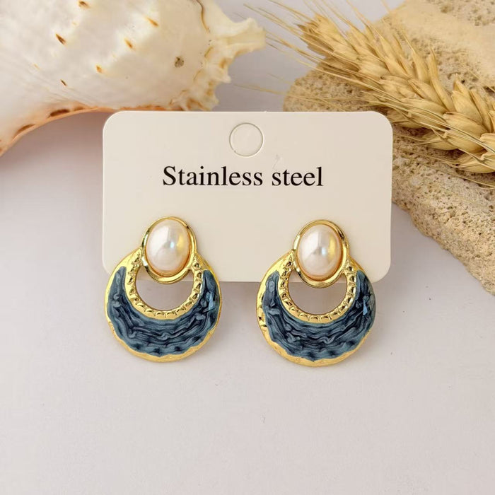 Wholesale Stainless Steel Drip Glaze Fan-Shaped Stud Earrings - Trendy Everyday Jewelry