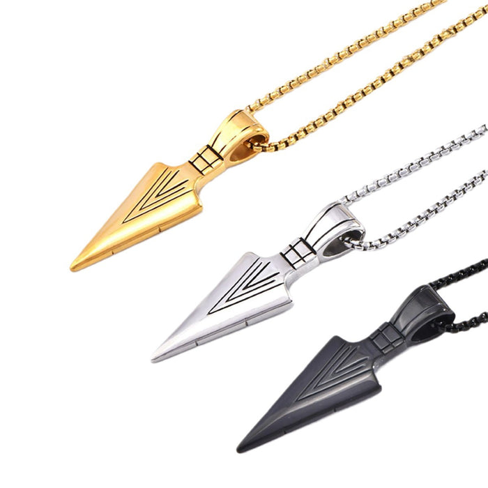 Wholesale Personalized triangular spearhead pendant, street fashion titanium steel necklace, sweater chain