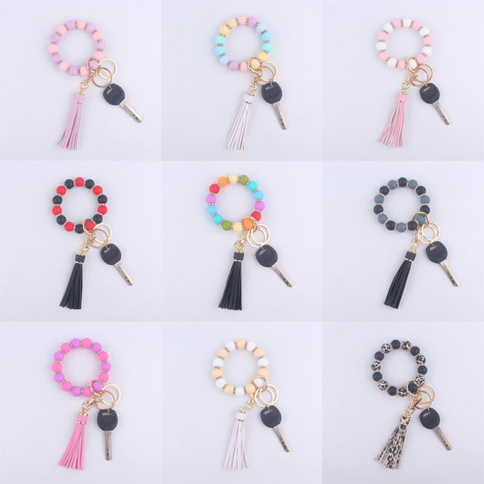 Wholesale Colorful Silicone Beaded Wrist Keychain JDC-KC-GuangTian020