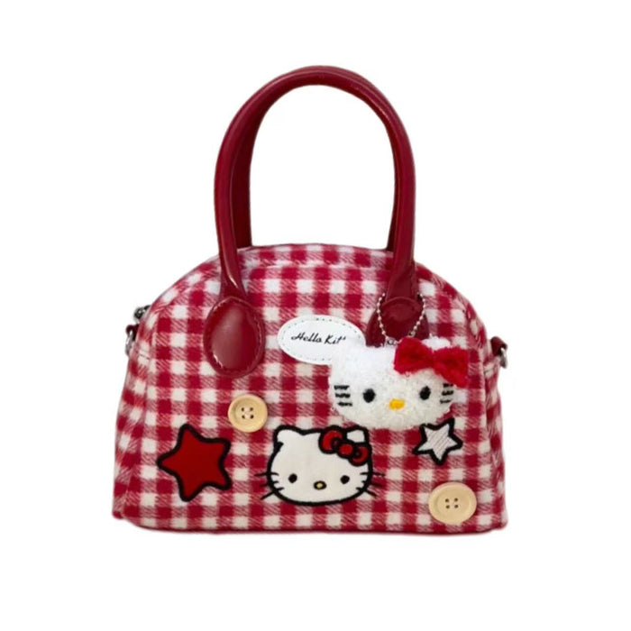Wholesale Cartoon Cute Cat Shoulder Bags Female Red Plaid Handbag