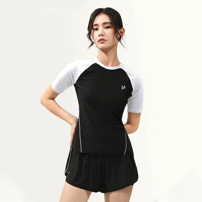 Wholesale Swimsuit women's split sports two-piece polyester simple color matching conservative slimming belly covering hot spring swimsuit