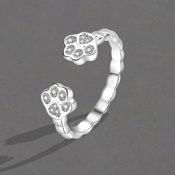 Wholesale Cat Paw Zircon Ring Adjustable Women S Fashion Jewelry Accessory Boutique Resale
