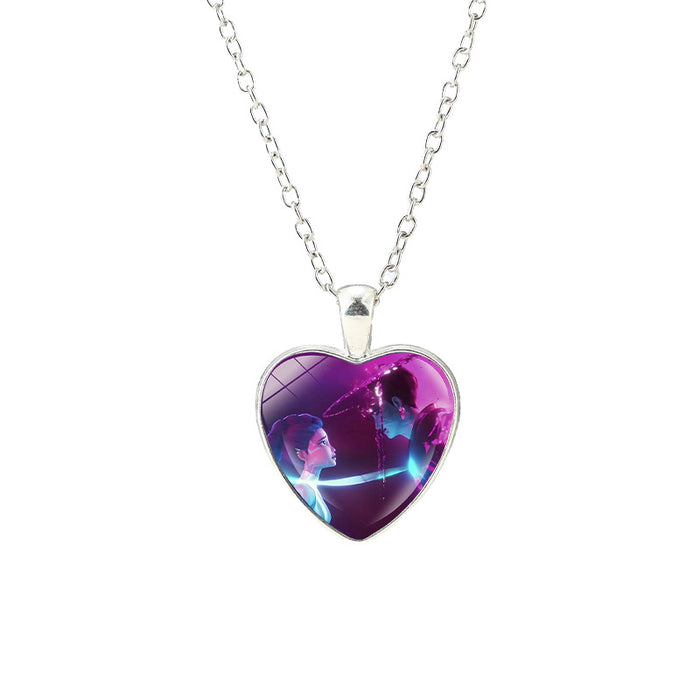 Wholesale Anime Kpop glass heart pendant Necklaces