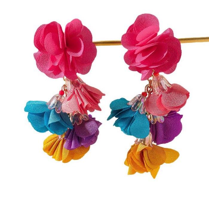 Wholesale Colorful Flower Tassel Stud Earrings Trendy Floral Design MOQ≥3