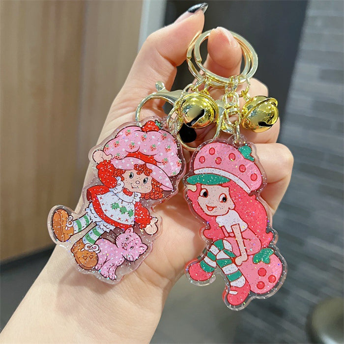 Wholesale 5 PCS Cute pink acrylic keychain with fine shimmer