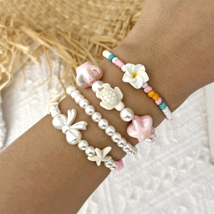 Wholesale Bohemian Glass Bead Bracelet Set For Women Starfish Shell Turtle Beach Vacation Jewelry Accessory Boutique Resale Gift