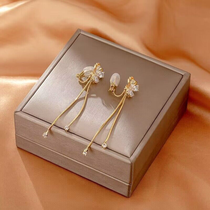 Wholesale Butterfly tassel earrings with feminine temperament, long earrings with high-end feel, ear accessories, ear clips without ear holes