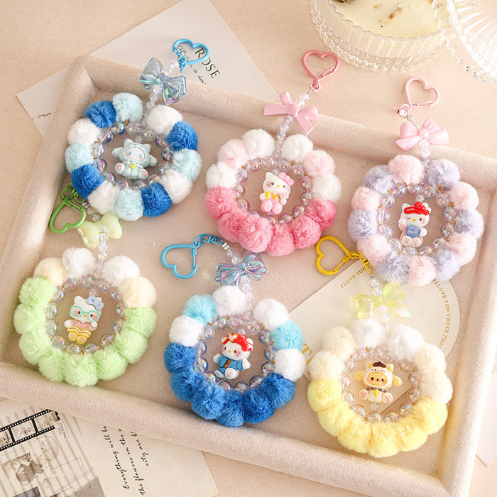 Wholesale Handmade pom-pom beaded phone strap keychain
