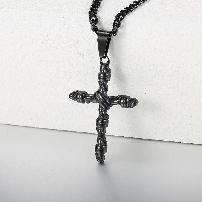 Wholesale Personalized trend Fried Dough Twists cross pendant stainless steel Cuban chain necklace