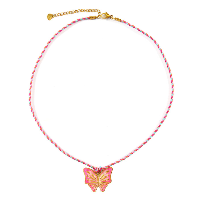 Wholesale Handmade New Original Design Colorful Cotton Rope Necklace with Stainless Steel Drip Oil Pendant Butterfly Fashion Pendant