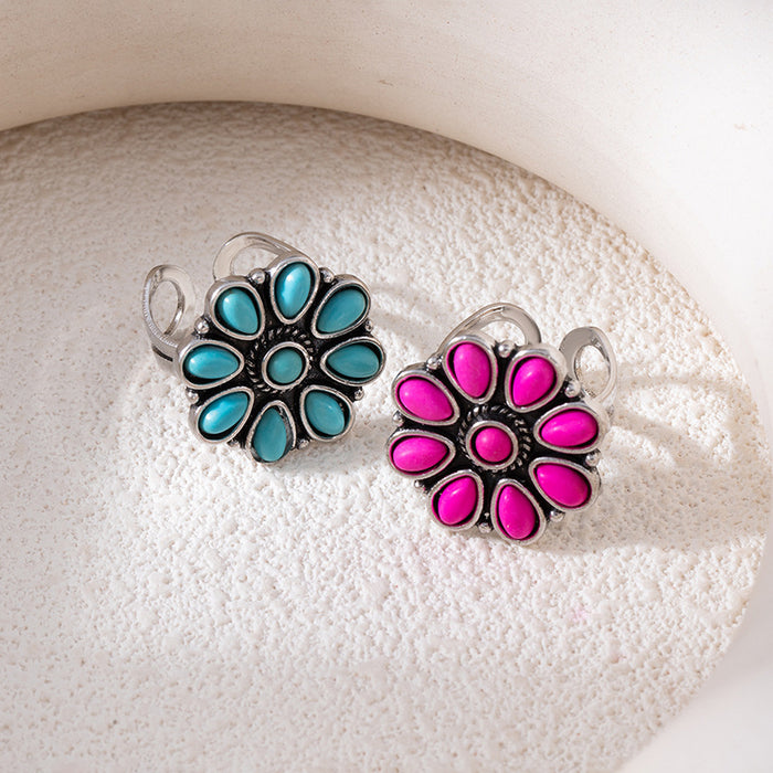 Wholesale Ethnic Style Flower Turquoise Adjustable Ring