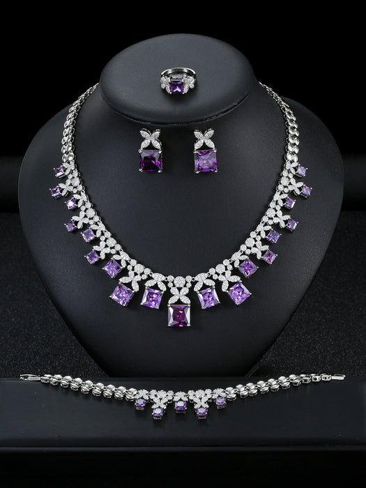 Wholesale Zircon Earrings Necklace Bracelet Ring Four-piece Dinner Wedding Party