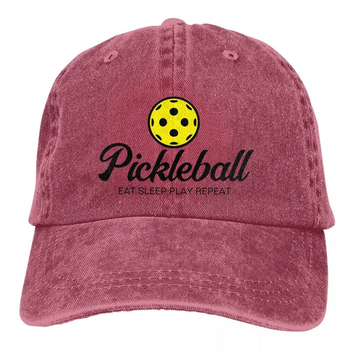 Wholesale Vintage Washed Baseball Cap With Yellow Pickleball Print Retro Distressed Curved Brim Adjustable Hat For Everyday Wear