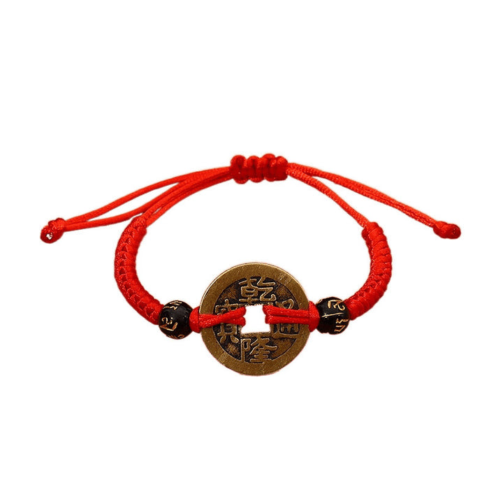 Wholesale Hand woven Five Emperors Money Red Rope Bracelet for the Year of Destiny, Attracting Wealth and Praying for Blessings, Copper Money Hand Rope Wholesale
