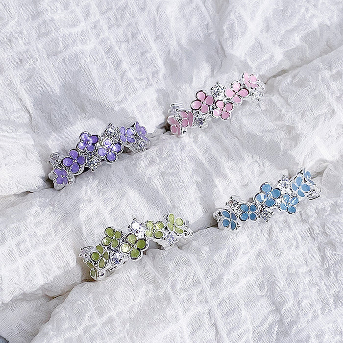 Wholesale Oil-Dropping Enamel Flower Zircon Fairy Open Ring Female Niche Unique Ring