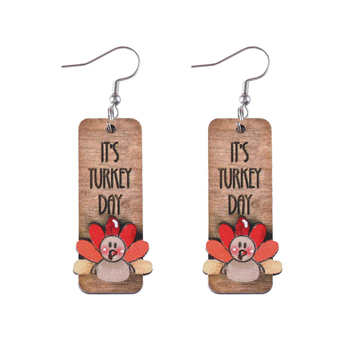 Wholesale Thanksgiving Funny Turkey Pendant Earrings Wooden Autumn Harvest Thanksgiving Double-Sided Earrings Gift