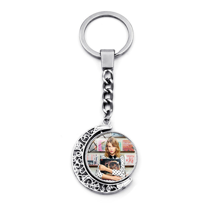 Wholesale Crystal Glass Rotating Moon Pendant Keychains JDC-KC-HengX021