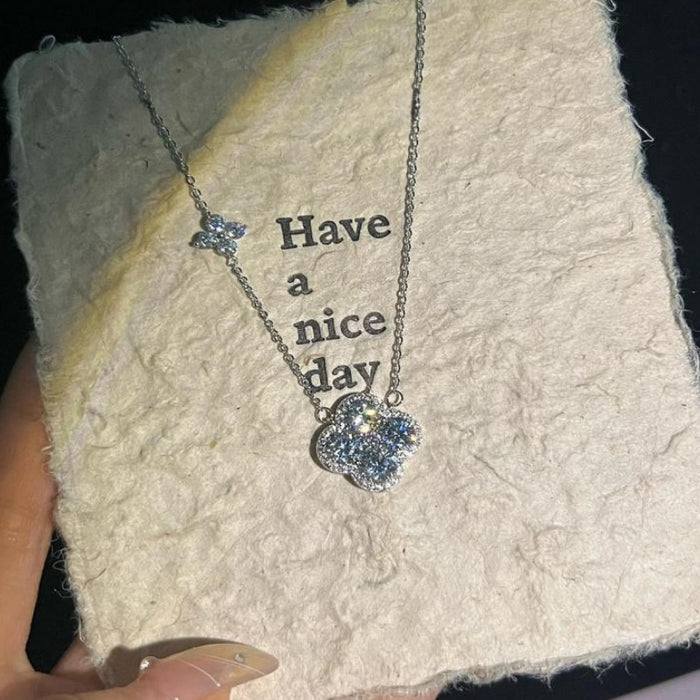 Wholesale Silver Diamond Four-leaf Clover Necklace All-match Niche Design Girlfriend Jewelry Gift