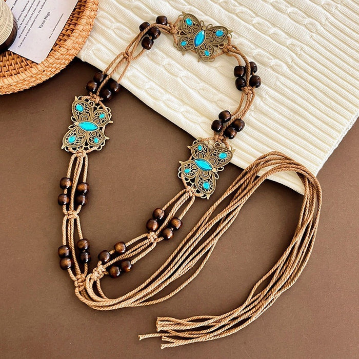 Wholesale Boho Woven Waist Belt For Women Retro Butterfly Design Belt Dress Accessory Summer Vacation Style