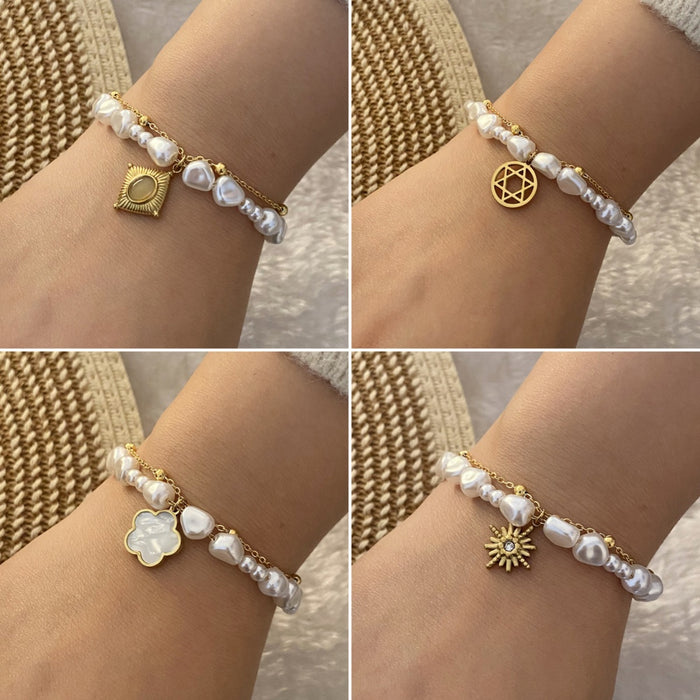 Wholesale Pearl Flower Stainless Steel Bracelet JDC-BT-BingM011